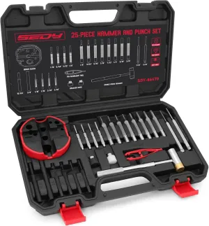 Pin Punch Hammer Set: 25-Piece Punch Set and Hammer with Bench Block, Steel Roll Pin Punch Set, Pin Punches with Replaceable Face Hammer, Mechanical Repair Tool for Maintenance