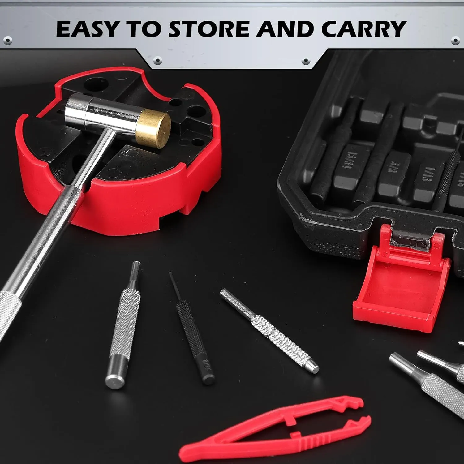 Pin Punch Hammer Set: 25-Piece Punch Set and Hammer with Bench Block, Steel Roll Pin Punch Set, Pin Punches with Replaceable Face Hammer, Mechanical Repair Tool for Maintenance