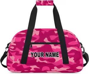 Pink Camo Camouflage Pattern Personalized Kids Duffel Bags for Boys Girls Teen, Custom Sports Gym Bag, Customized Travel Duffel Bag Girls Dance Bag Weekender Overnight Bag for Kids