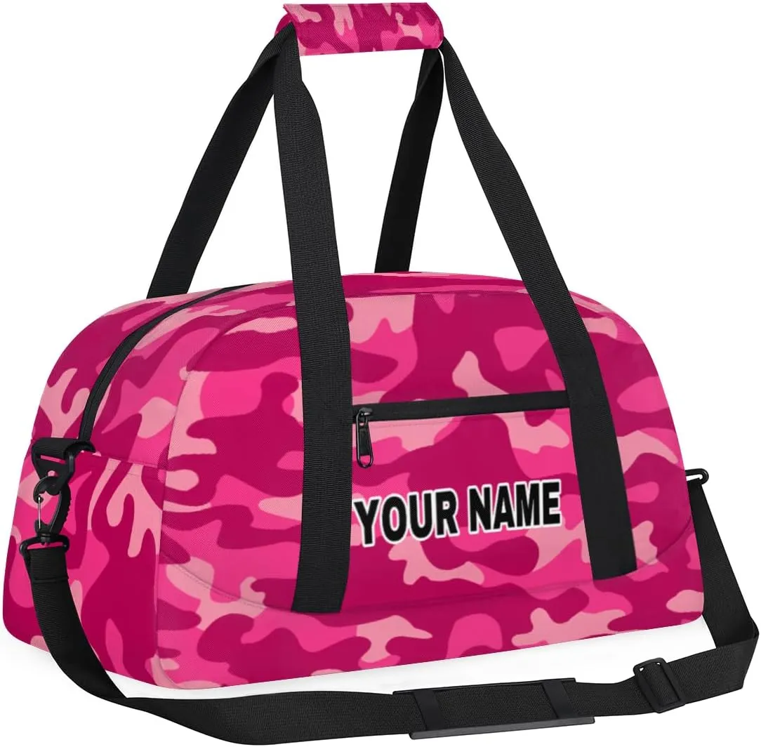 Pink Camo Camouflage Pattern Personalized Kids Duffel Bags for Boys Girls Teen, Custom Sports Gym Bag, Customized Travel Duffel Bag Girls Dance Bag Weekender Overnight Bag for Kids