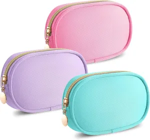 Pinkunn 3 Pcs Nylon Cosmetics Bag Mini Makeup Bag Pouch for Purse Preppy Organizer Pouch Small Cosmetic Travel Makeup Nylon Zipper Purse Organizer for Women(Bright Color)