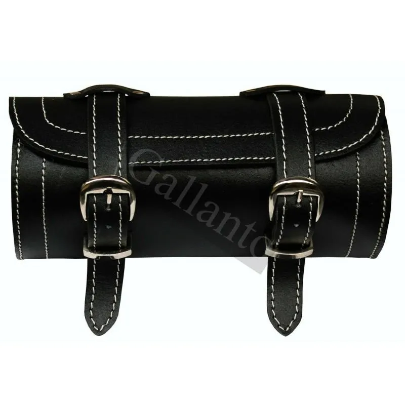 Plain Motorcycle Biker Leather Tool Rool Bag White Stitches