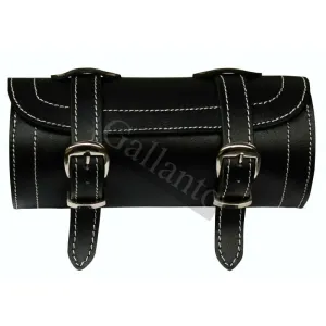 Plain Motorcycle Biker Leather Tool Rool Bag White Stitches