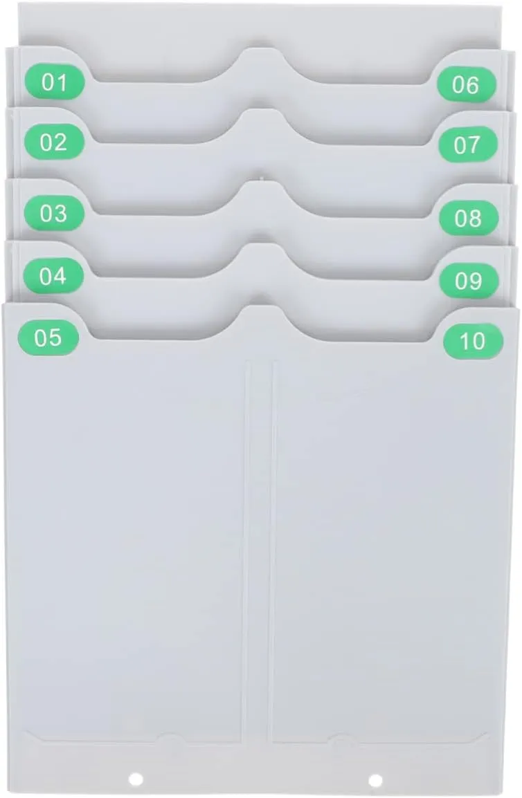 Plastic 10 Pockets Time Card Holder Wall Mount Technologies Time Card Rack Machine Attendance Recorder Punch Clock for Office, Light Gray