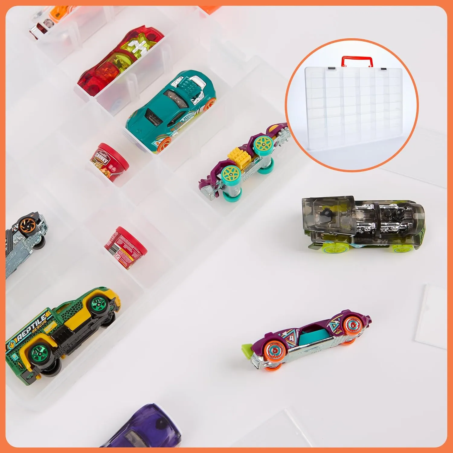 Plastic Toy Storage Case for Mini Toys, Collectibles, Small Candy, Shopkins Toys, Hot Wheels Cars, LOL Dolls, Matchbox Cars, Adjustable Compartments, Adult Collectors (Clear)