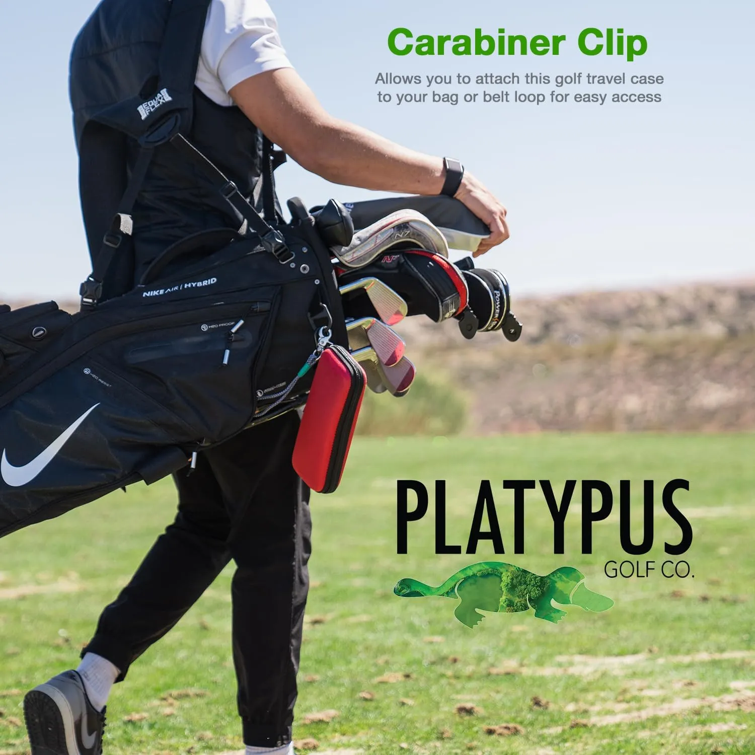 Platypus Golf Co. Golfing Caddie Hard Travel Case Organizer - Hinging Glove Shaper & Holder - Mesh Pocket & Storage Slots for Phone, Tees, Divot Tools & Ball Markers - Golfers Cases for Men & Women