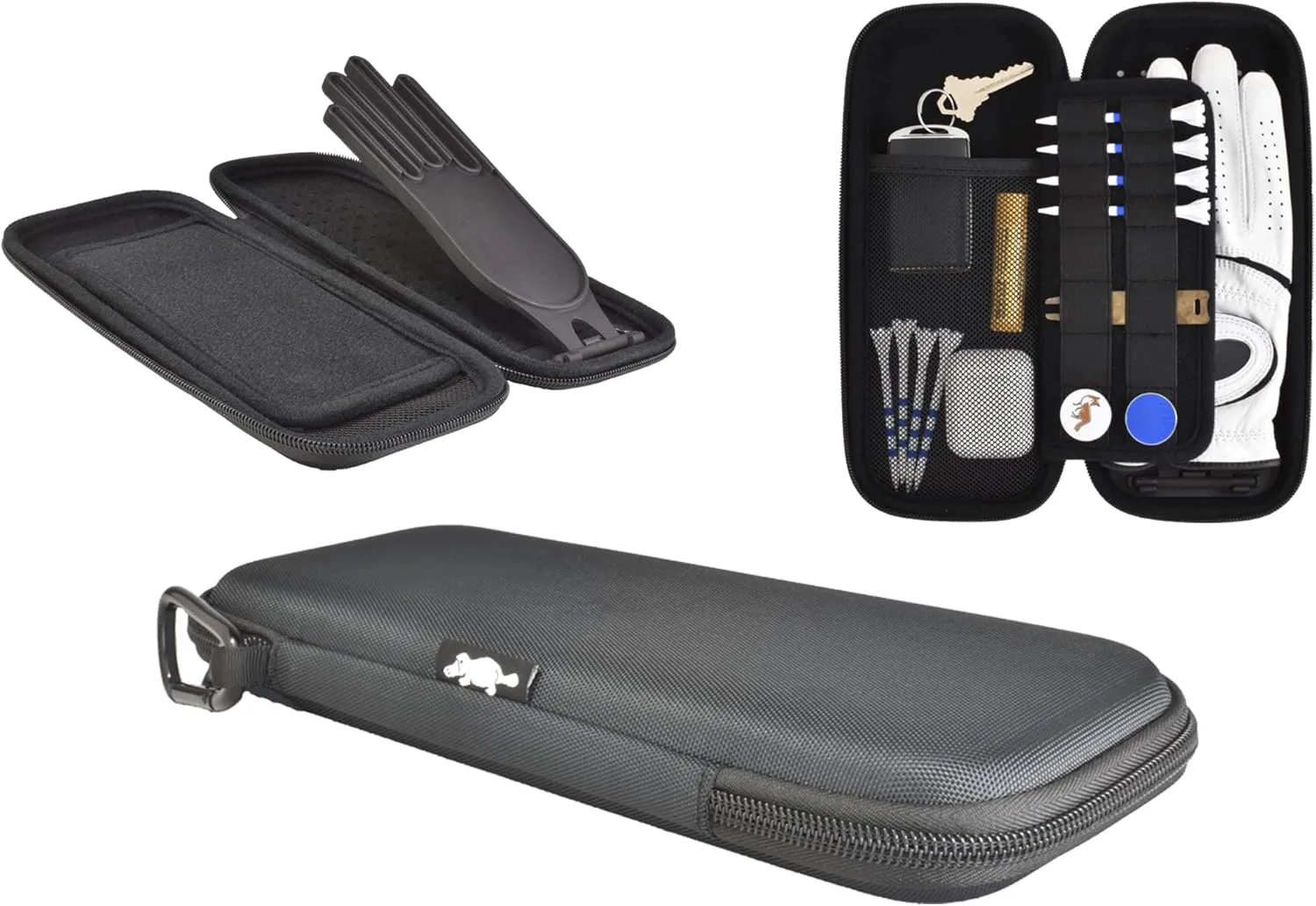 Platypus Golf Co. Golfing Caddie Hard Travel Case Organizer - Hinging Glove Shaper & Holder - Mesh Pocket & Storage Slots for Phone, Tees, Divot Tools & Ball Markers - Golfers Cases for Men & Women
