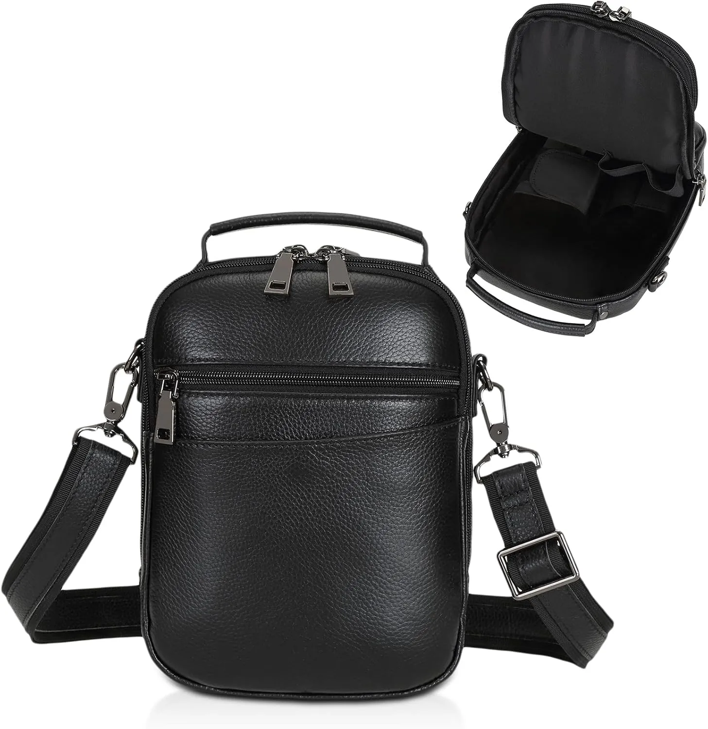 Polare Italian Leather Carry Gun Pouch Small Crossbody Handgun Bag Fanny Pack Pistol Case Waist Belt Firearm Bag with Holster (Black)