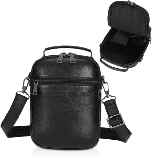 Polare Italian Leather Carry Gun Pouch Small Crossbody Handgun Bag Fanny Pack Pistol Case Waist Belt Firearm Bag with Holster (Black)