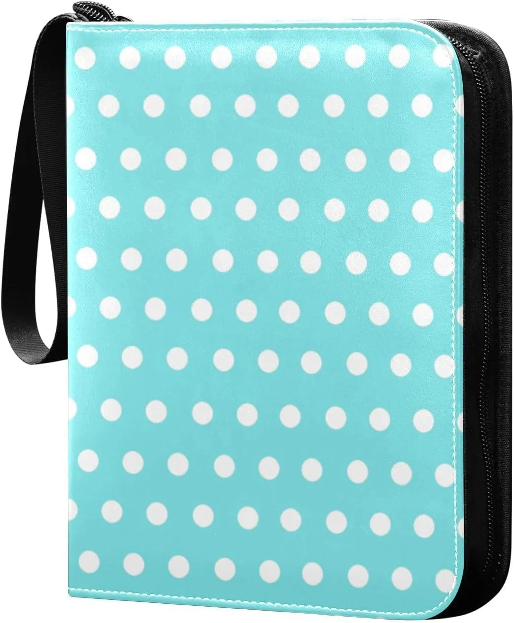 Polka Dots Sky Blue White Card Binder 4 Pocket Trading Card Album Fits 400 Sports/Game Cards, PU Cover 3 Ring Card Collection with 50 Removable Sleeves