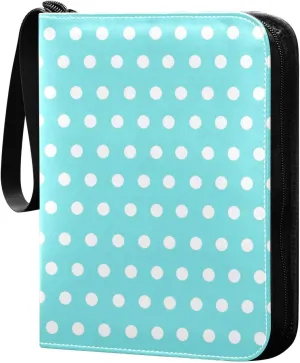 Polka Dots Sky Blue White Card Binder 4 Pocket Trading Card Album Fits 400 Sports/Game Cards, PU Cover 3 Ring Card Collection with 50 Removable Sleeves