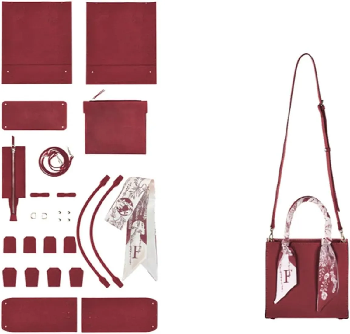 POPSEWING Top Grain Leather Mini Tote Handbag DIY Kit, Crossbody Shoulder Bag with Sewing Kits for Women, Girls, DIY Leather Bag Kit for Personalized Gift (Red)