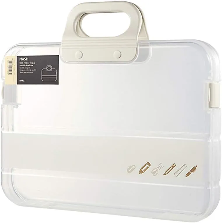 Portable File Box Plastic Transparent Pencil for Case A4 Folder with Lock Handle Documents Bag Stationery Storage for Case Office Supplies Gift Index Card Box