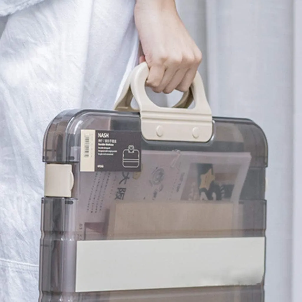 Portable File Box Plastic Transparent Pencil for Case A4 Folder with Lock Handle Documents Bag Stationery Storage for Case Office Supplies Gift Index Card Box