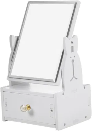 Portable Rotatable Makeup Mirror with Drawer Plastic Ideal for Cosmetics Supplies Storage