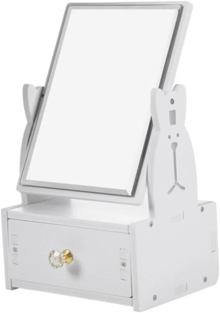 Portable Rotatable Makeup Mirror with Drawer Plastic Ideal for Cosmetics Supplies Storage