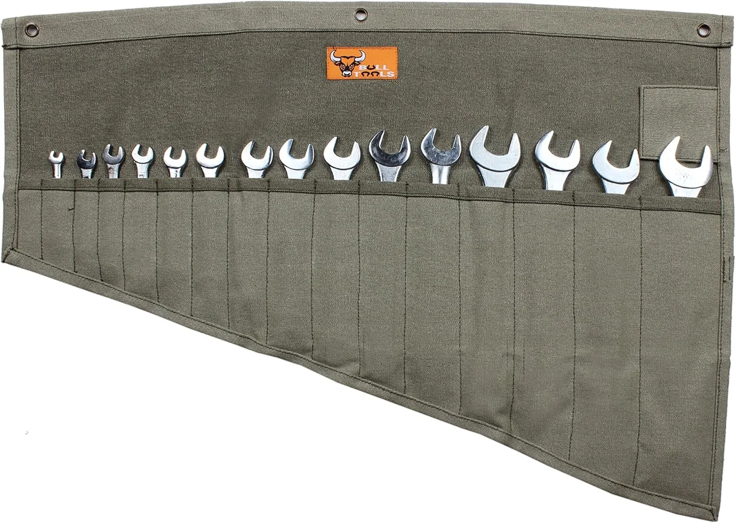 Portable Wrench Organizer Roll Up Tool Bag, Handcrafted Heavy Duty 16 Pocket Cotton Canvas Pouch, Durable SAE & Metric Storage Washed Olive Drab (Tools Not Included)