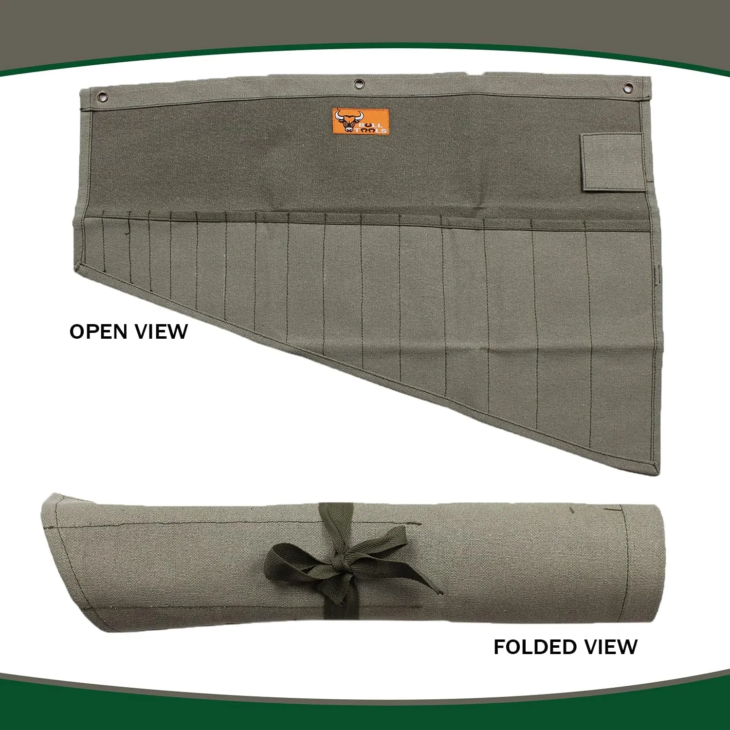 Portable Wrench Organizer Roll Up Tool Bag, Handcrafted Heavy Duty 16 Pocket Cotton Canvas Pouch, Durable SAE & Metric Storage Washed Olive Drab (Tools Not Included)