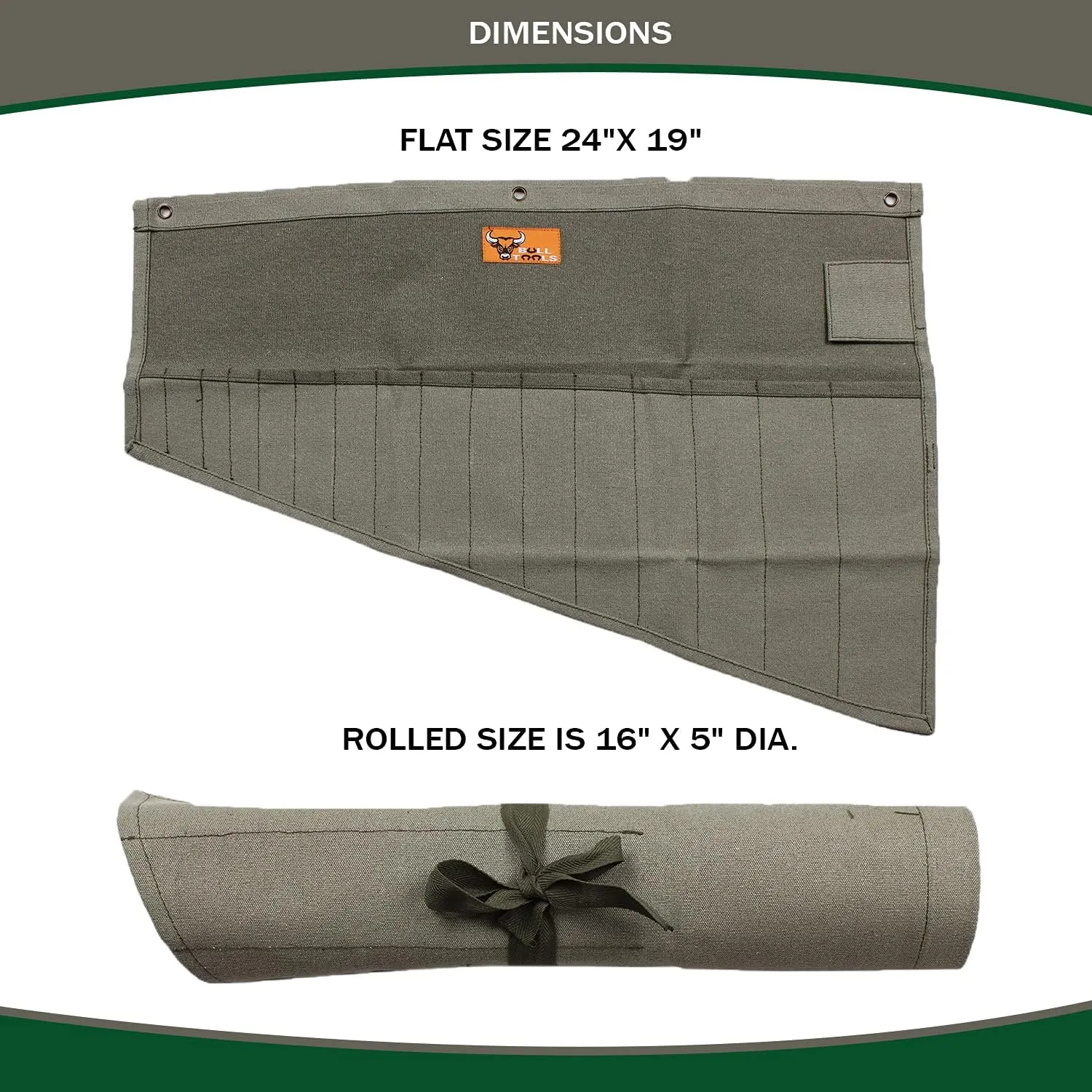Portable Wrench Organizer Roll Up Tool Bag, Handcrafted Heavy Duty 16 Pocket Cotton Canvas Pouch, Durable SAE & Metric Storage Washed Olive Drab (Tools Not Included)