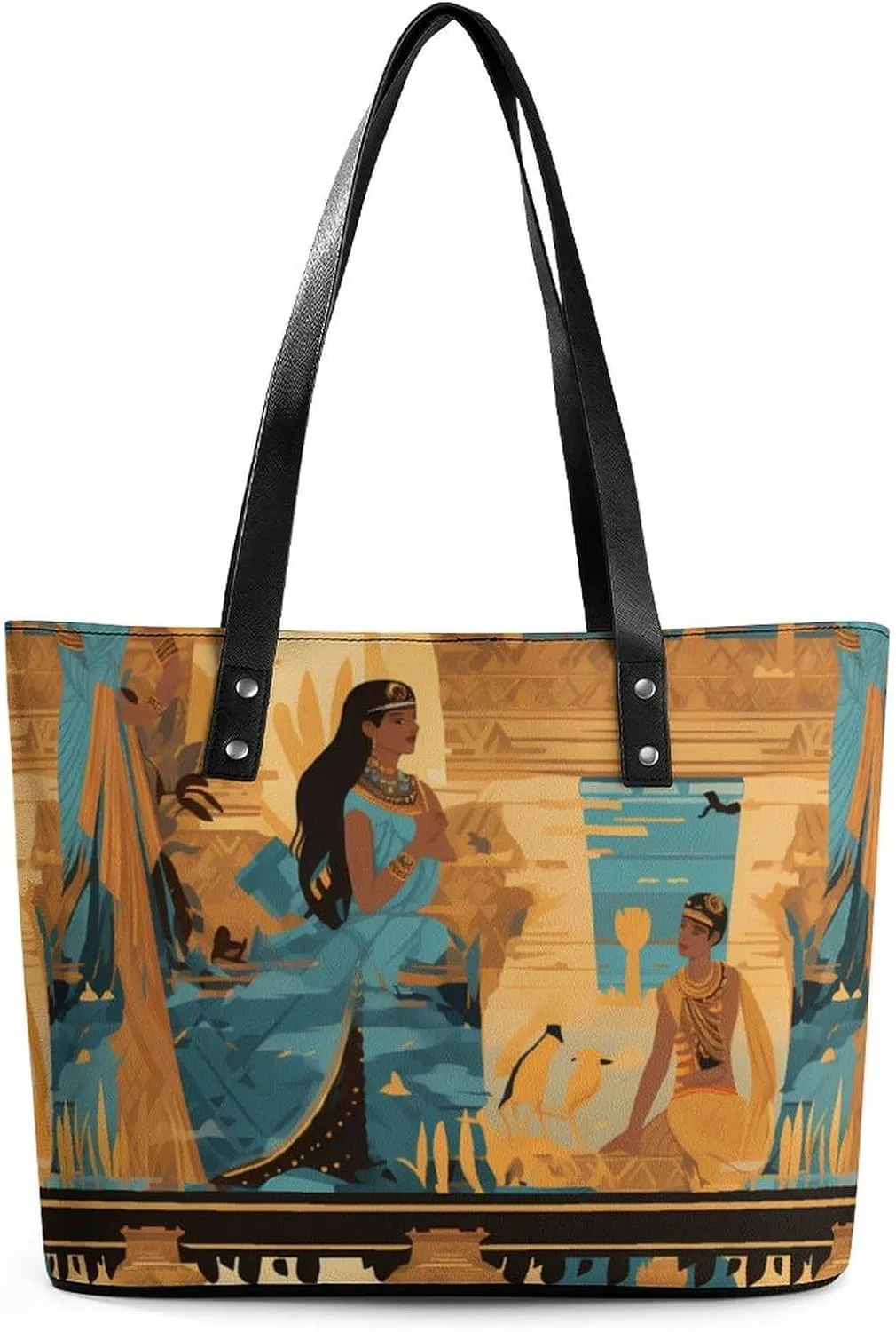 Posters Ancient Egyptian Art and Culture Women's Tote Bag Leather Purse Shoulder Handbag Portable Shopping Bag for Travel Office