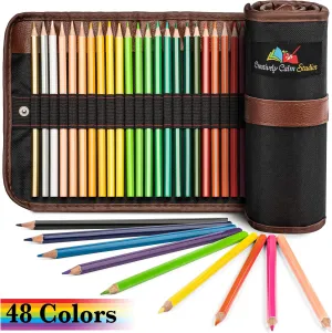 Premium 48 Color Pencil Set with Canvas Roll-Up Organizer Bag