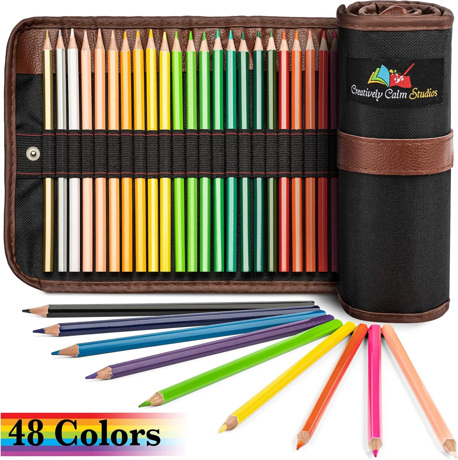 Premium 48 Color Pencil Set with Canvas Roll-Up Organizer Bag