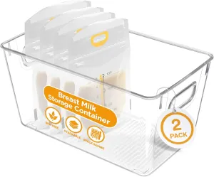 Priver - Breast Milk Freezer Storage Containers, 2 pack - Breastfeeding Essential in Organization and Storage for Milk & Baby Bottles, Reusable Freezer Organizer Bins, 5.2’’ W x 9.3" L x 4.2" H