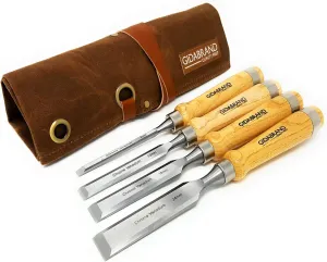 Professional Wood Chisel Set with Tools Roll Bag – Carving & Woodworking Equipment with Chrome Vanadium Steel Blades & Ergonomic hardwood Handles – Sizes 6mm, 13mm, 18mm, 24mm (1/4”, 1/2”, 3/4”, 1”)