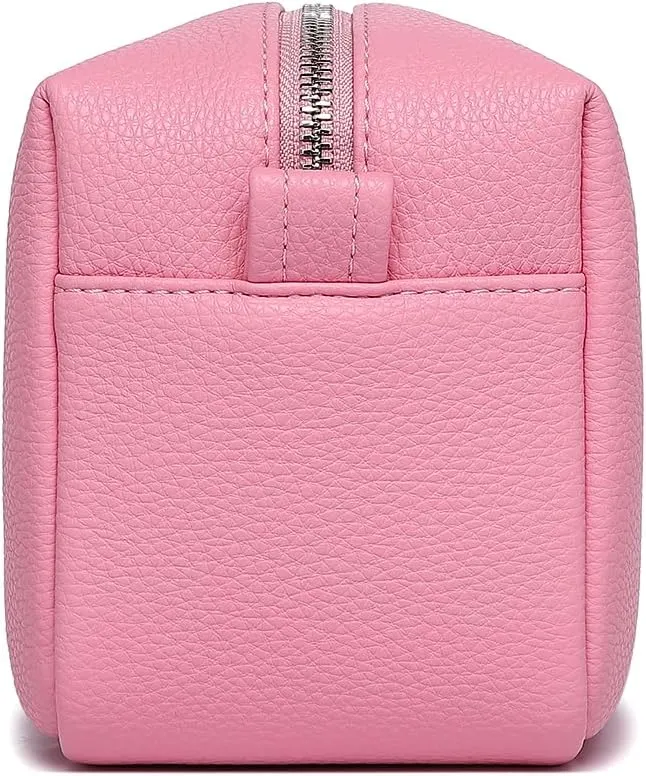 PU leather Organizer Bag Lightweight Cosmetic Bag with Ring Clasp Perfect Travel Makeup Bag for Women (Azalea Pink/PU)