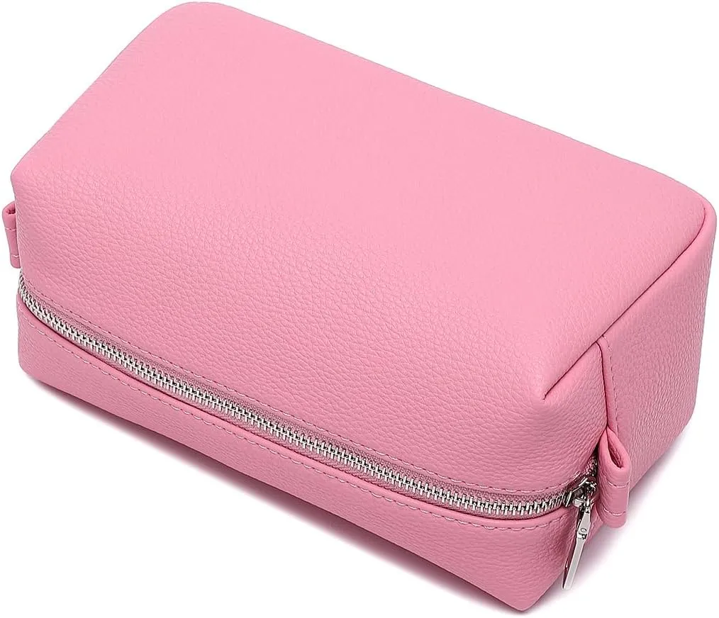 PU leather Organizer Bag Lightweight Cosmetic Bag with Ring Clasp Perfect Travel Makeup Bag for Women (Azalea Pink/PU)
