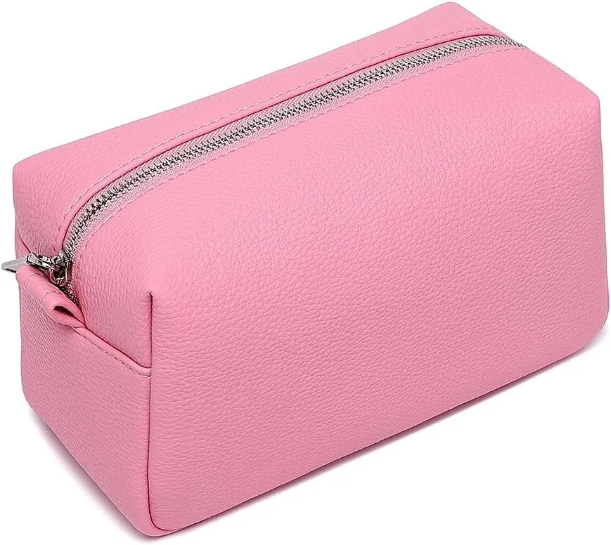 PU leather Organizer Bag Lightweight Cosmetic Bag with Ring Clasp Perfect Travel Makeup Bag for Women (Azalea Pink/PU)