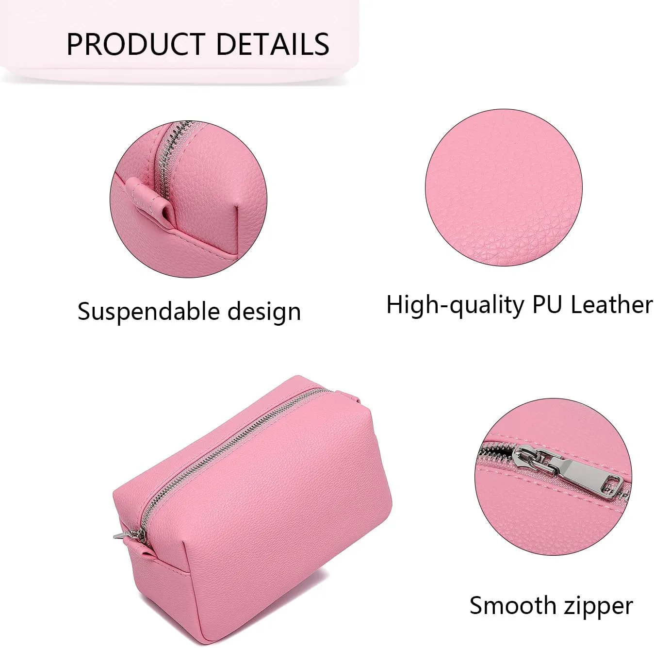 PU leather Organizer Bag Lightweight Cosmetic Bag with Ring Clasp Perfect Travel Makeup Bag for Women (Azalea Pink/PU)
