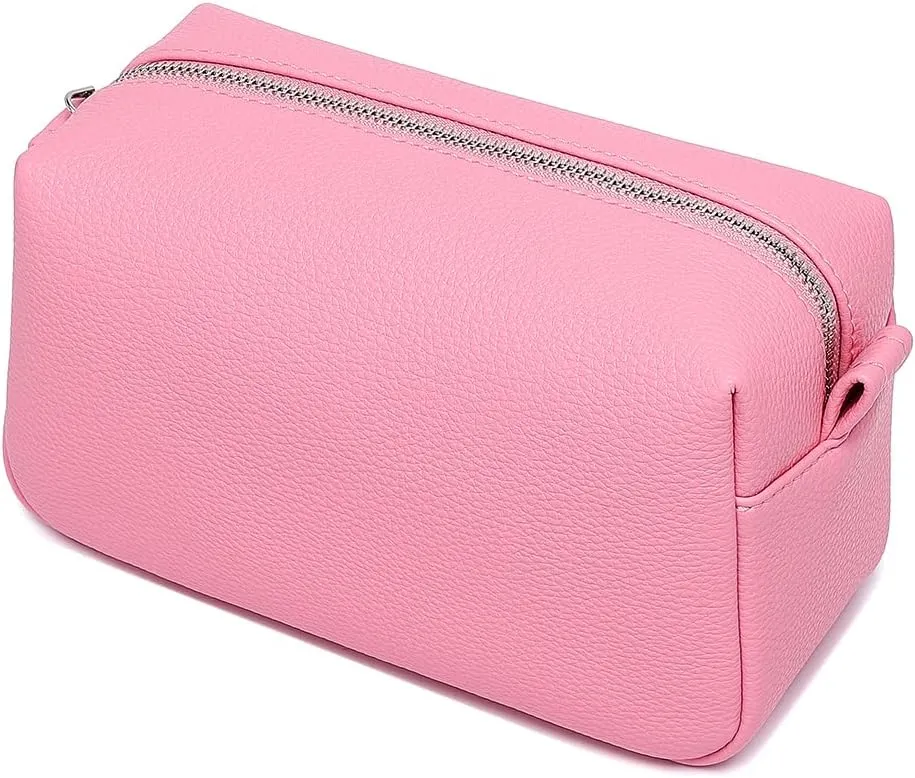 PU leather Organizer Bag Lightweight Cosmetic Bag with Ring Clasp Perfect Travel Makeup Bag for Women (Azalea Pink/PU)