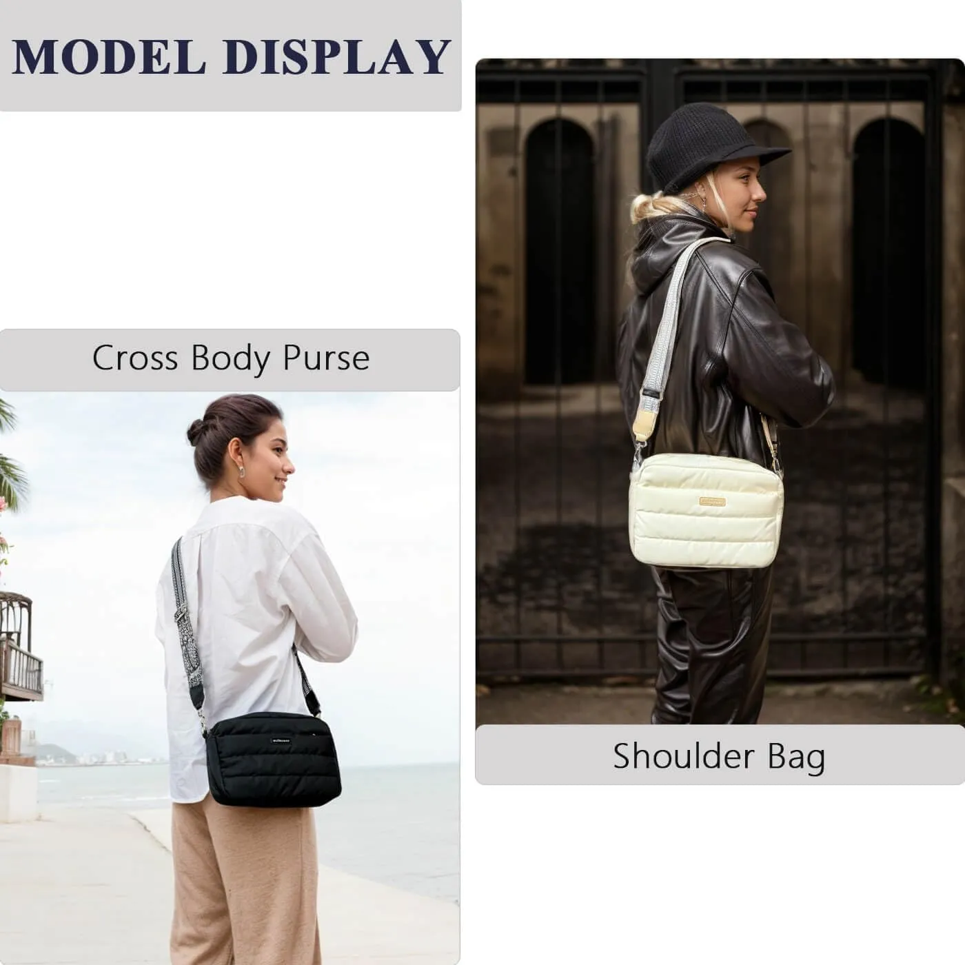 Puffer Crossbody Bags for Women, Lightweight Quilted Puffer Shoulder Bag, Cross Body Purse with Guitar Wide Strap Fit