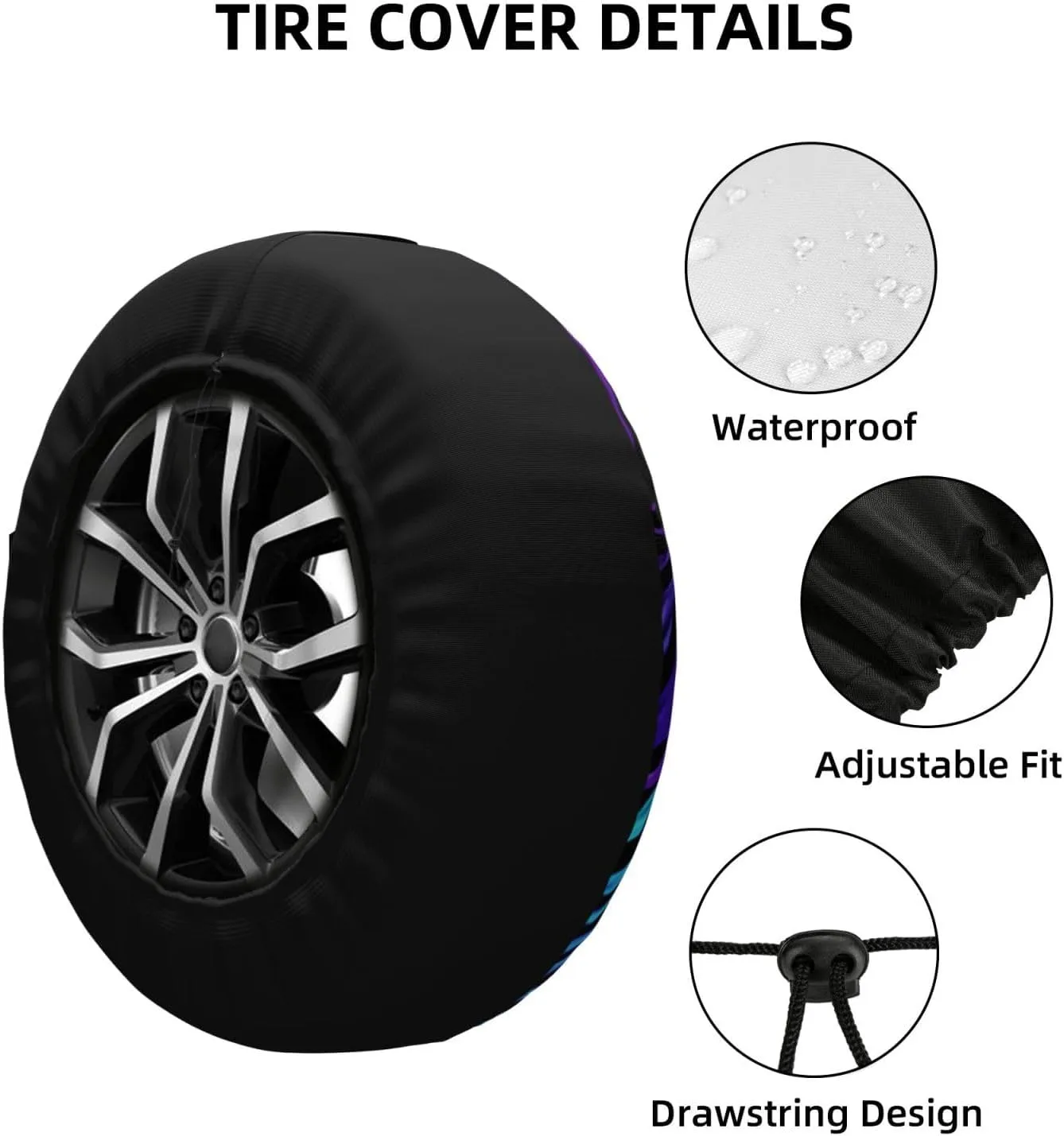 Purple Blue Green Camouflage Zebra Stripes Tire Cover Outdoor Waterproof Snow Sun Rain Wheel Cover Portable Wheel Bags Camper Spare Tire Cover Universal Car Tire Protectors for Trailer RV SUV