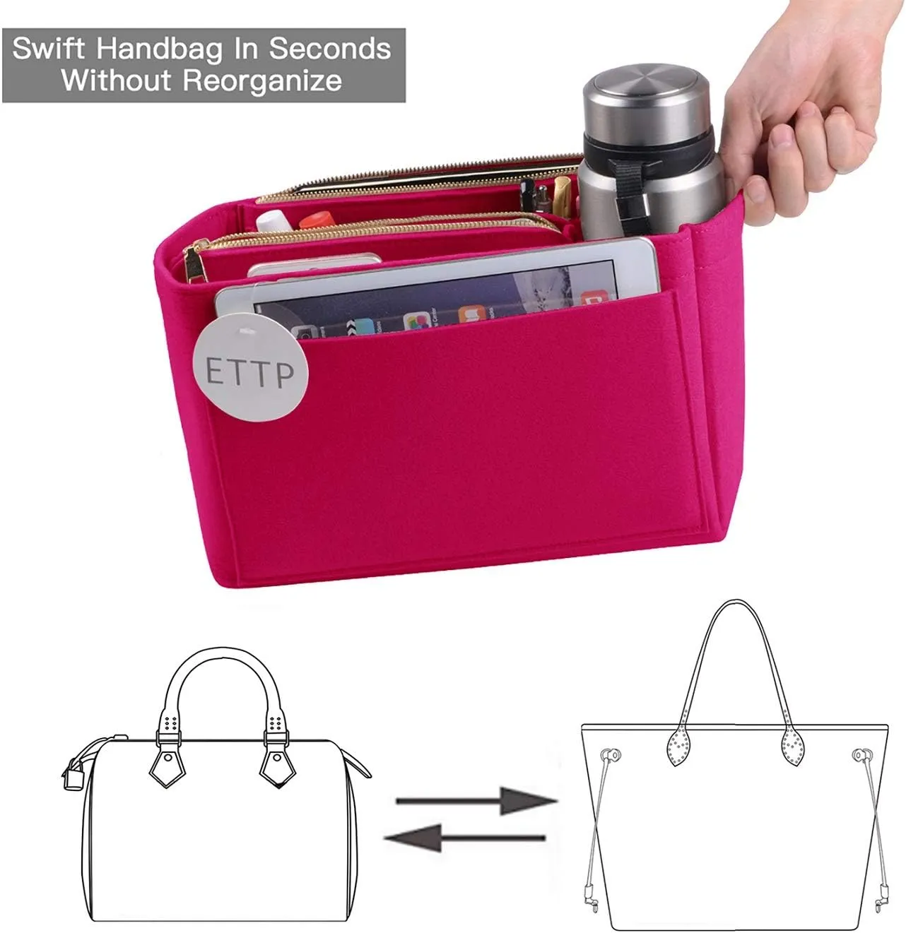 Purse Organizer, Felt Bag Organizer Insert Purse Organizer For LV Speedy, Neverfull, Tote, Handbag,Shaper 5 Sizes