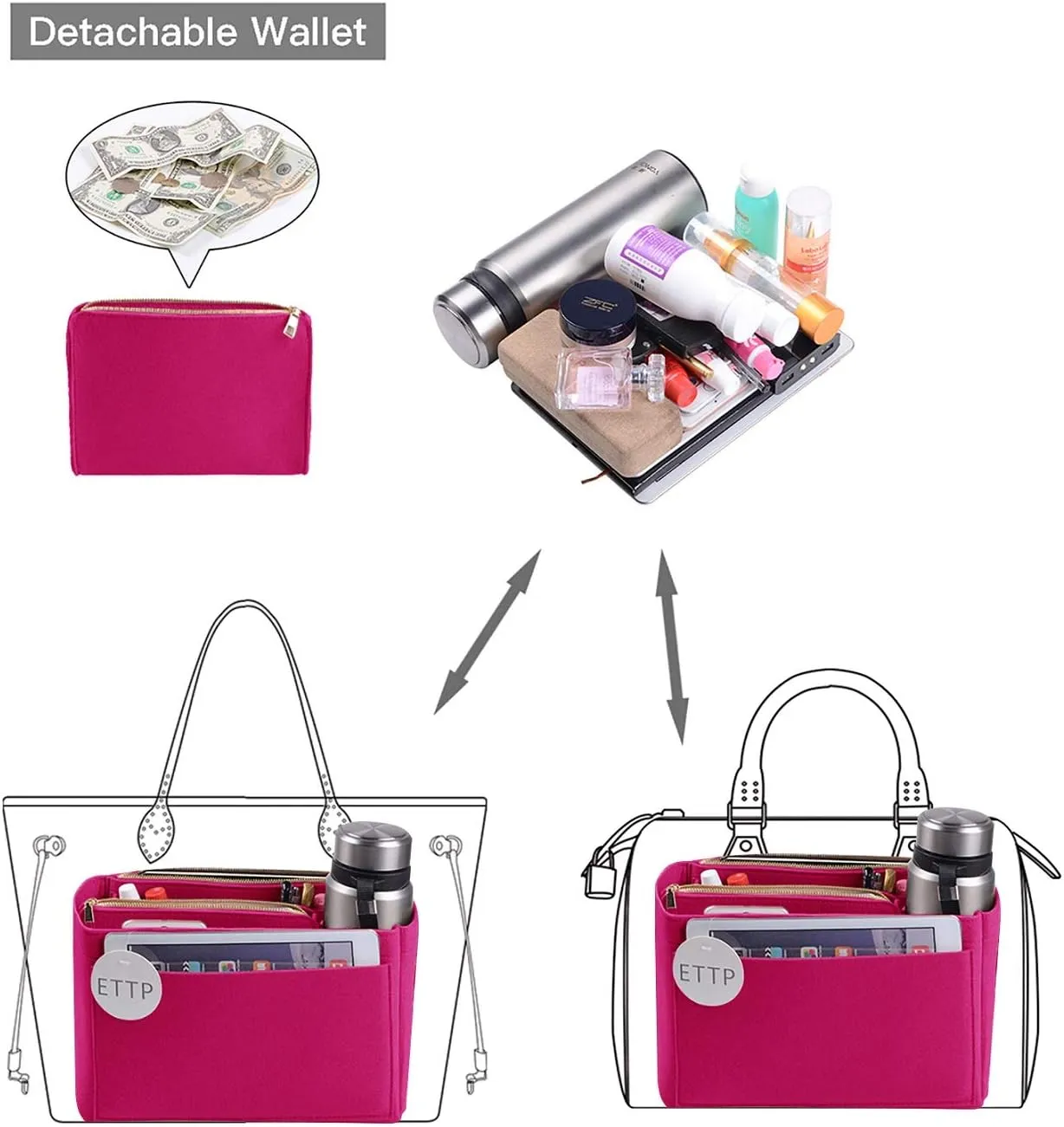 Purse Organizer, Felt Bag Organizer Insert Purse Organizer For LV Speedy, Neverfull, Tote, Handbag,Shaper 5 Sizes