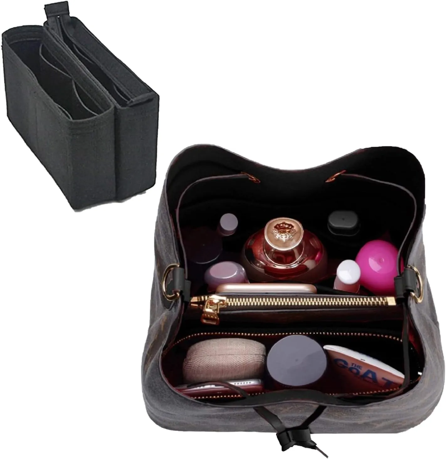 Purse Organizer, Felt Bag Organizer with Zipper, Insert Backpack Organizer With 2 Packs In One Set, Tote Organizer Insert for Women For LV NeoNoe Noé Series Perfectly (Red)
