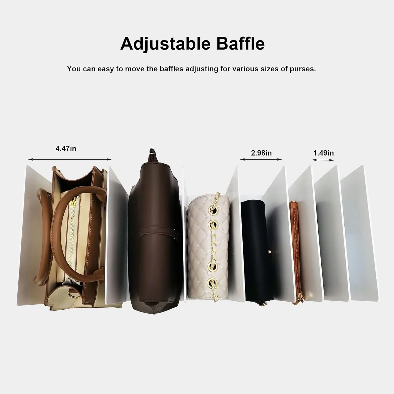 Purse Organizer for Closet, Shelf Dividers for Closet Organization Adjustable White Plastic Handbag Organizers for Closets Purse Storage Organizer