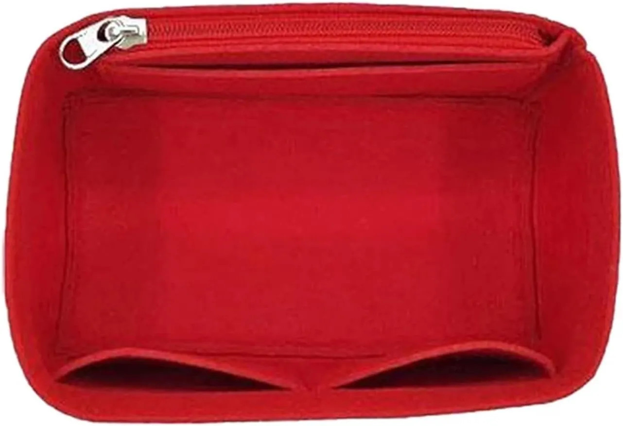 Purse Organizer Insert Felt Cloth Insert Bag Organizer Makeup Handbag Travel Storage Organizer Inner Purse Cosmetic Toilet(Red-A,S)