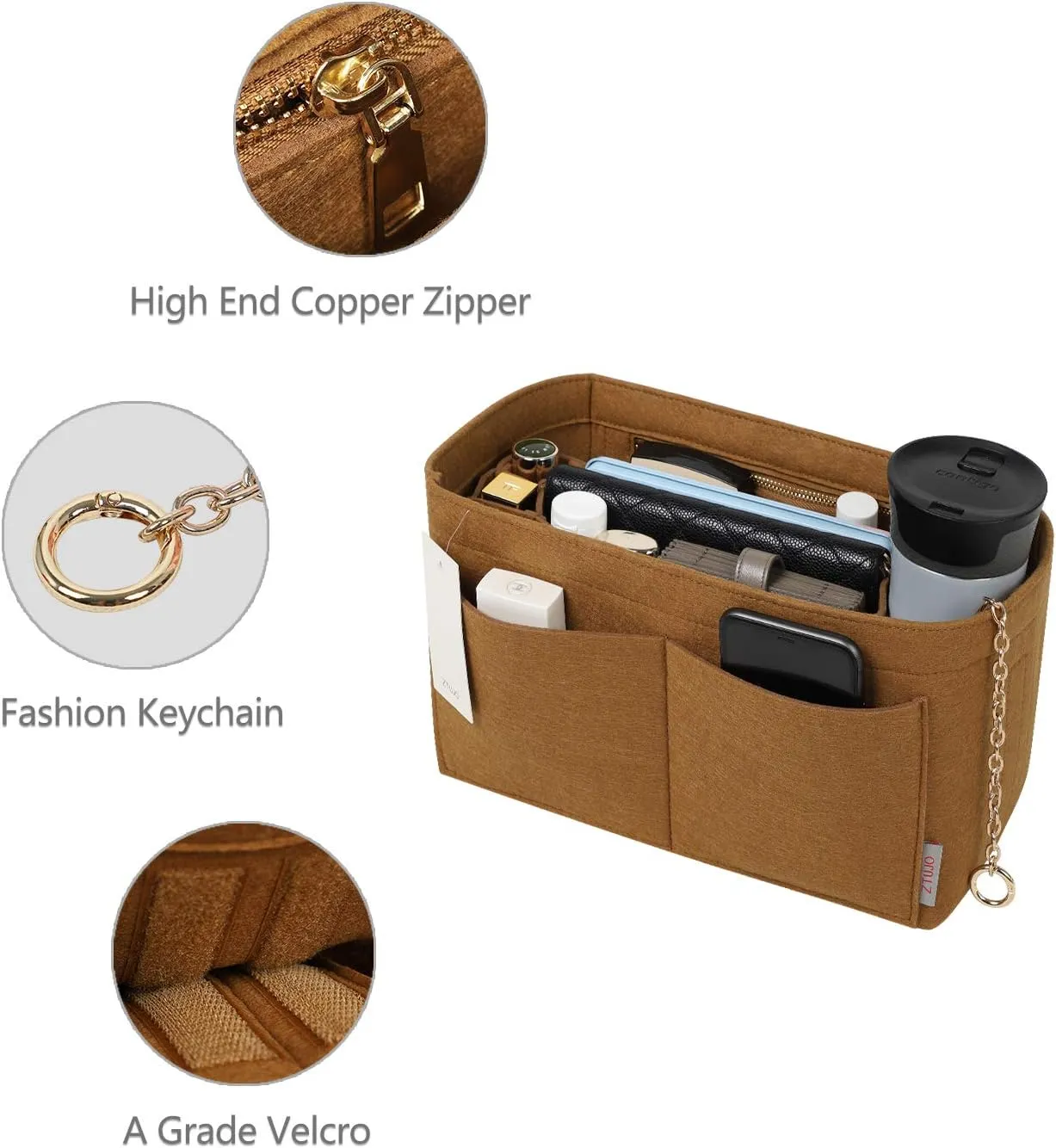 Purse Organizer Insert, Felt Purse Organizer with Zipper and Sewn Bottom Insert, Fit Speedy Neverfull Graceful,6 Sizes