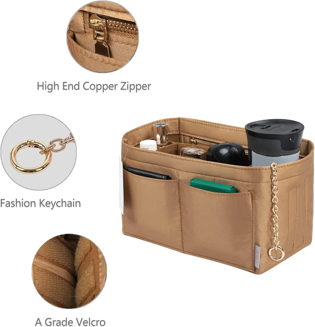 Purse Organizer Insert, Felt Purse Organizer with Zipper and Sewn Bottom Insert, Fit Speedy Neverfull Graceful,6 Sizes