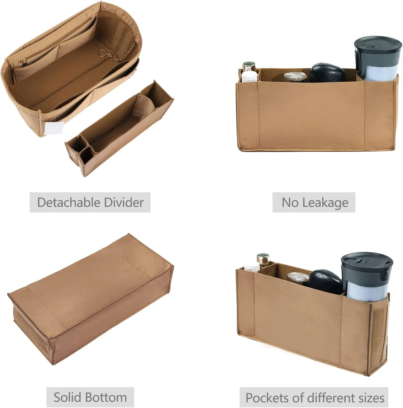 Purse Organizer Insert, Felt Purse Organizer with Zipper and Sewn Bottom Insert, Fit Speedy Neverfull Graceful,6 Sizes