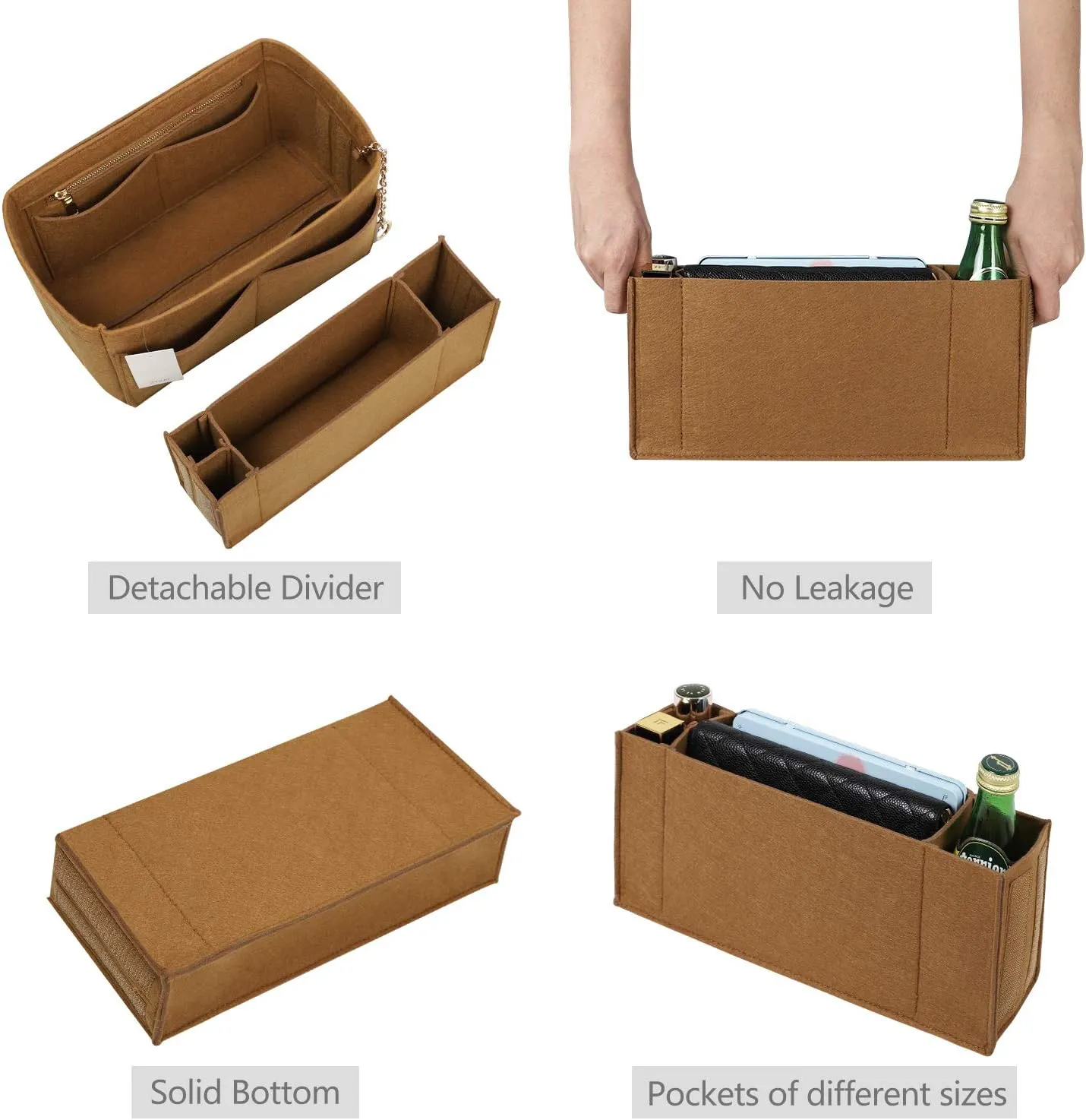 Purse Organizer Insert, Felt Purse Organizer with Zipper and Sewn Bottom Insert, Fit Speedy Neverfull Graceful,6 Sizes
