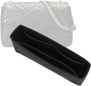 Purse Organizer Insert Felt With Pockets, Mini Handbag Tote Shaper for GG Marmont Matelasse Shoulder, Turn Your Bag Into A Crossbody (Medium, Black)
