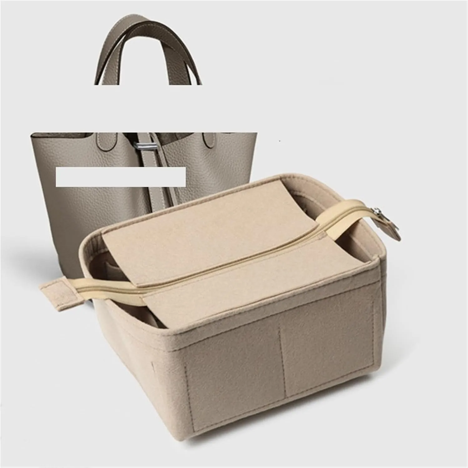 Purse Organizer Insert Felt Women's Cosmetic Bag Organizer Insert With Zipper Bag Tote Shaper(Color-01,18)
