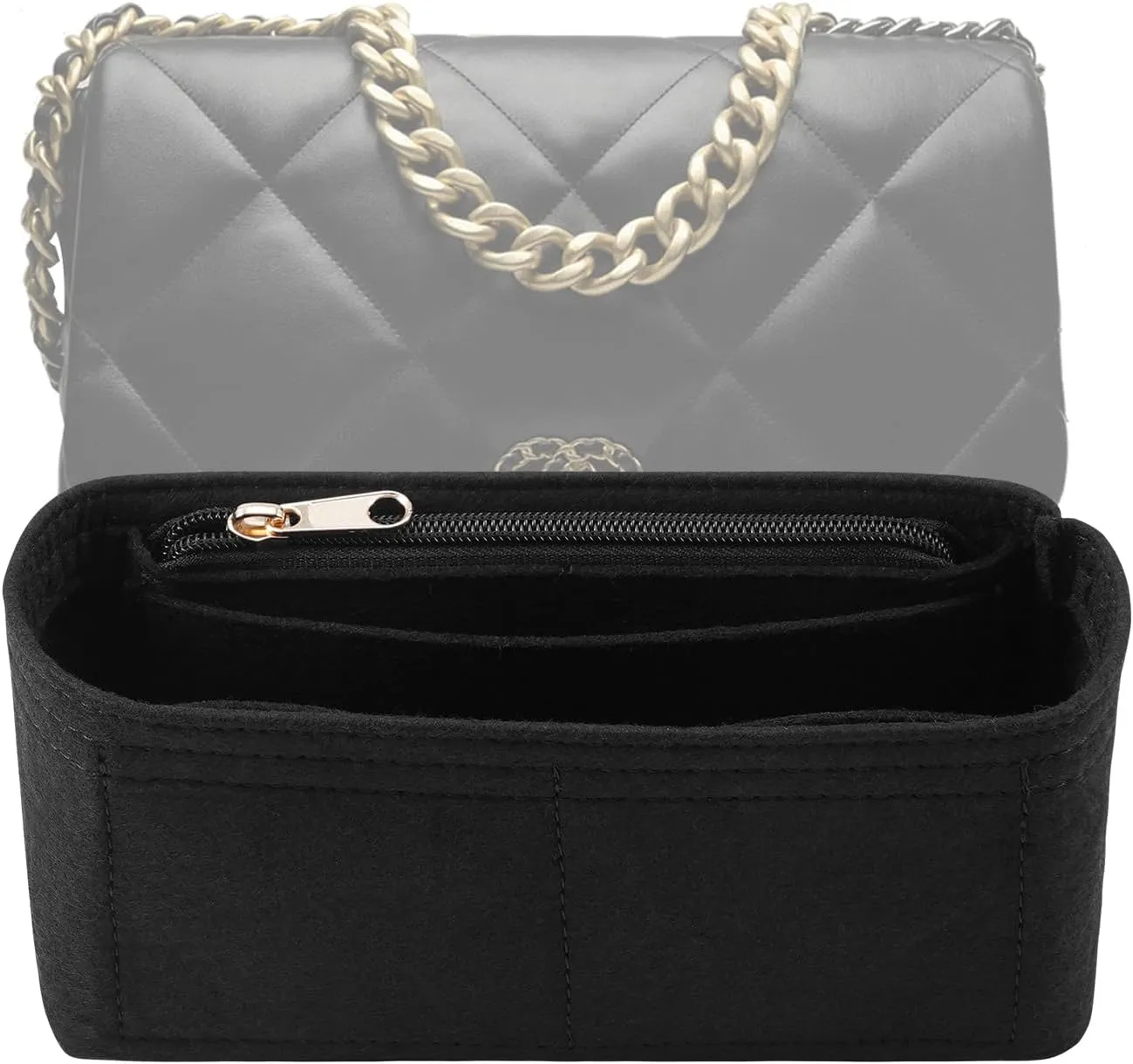Purse Organizer Insert for CHANEL 19 Large Flap Bag Organizer Insert Handbag (Black, Large)