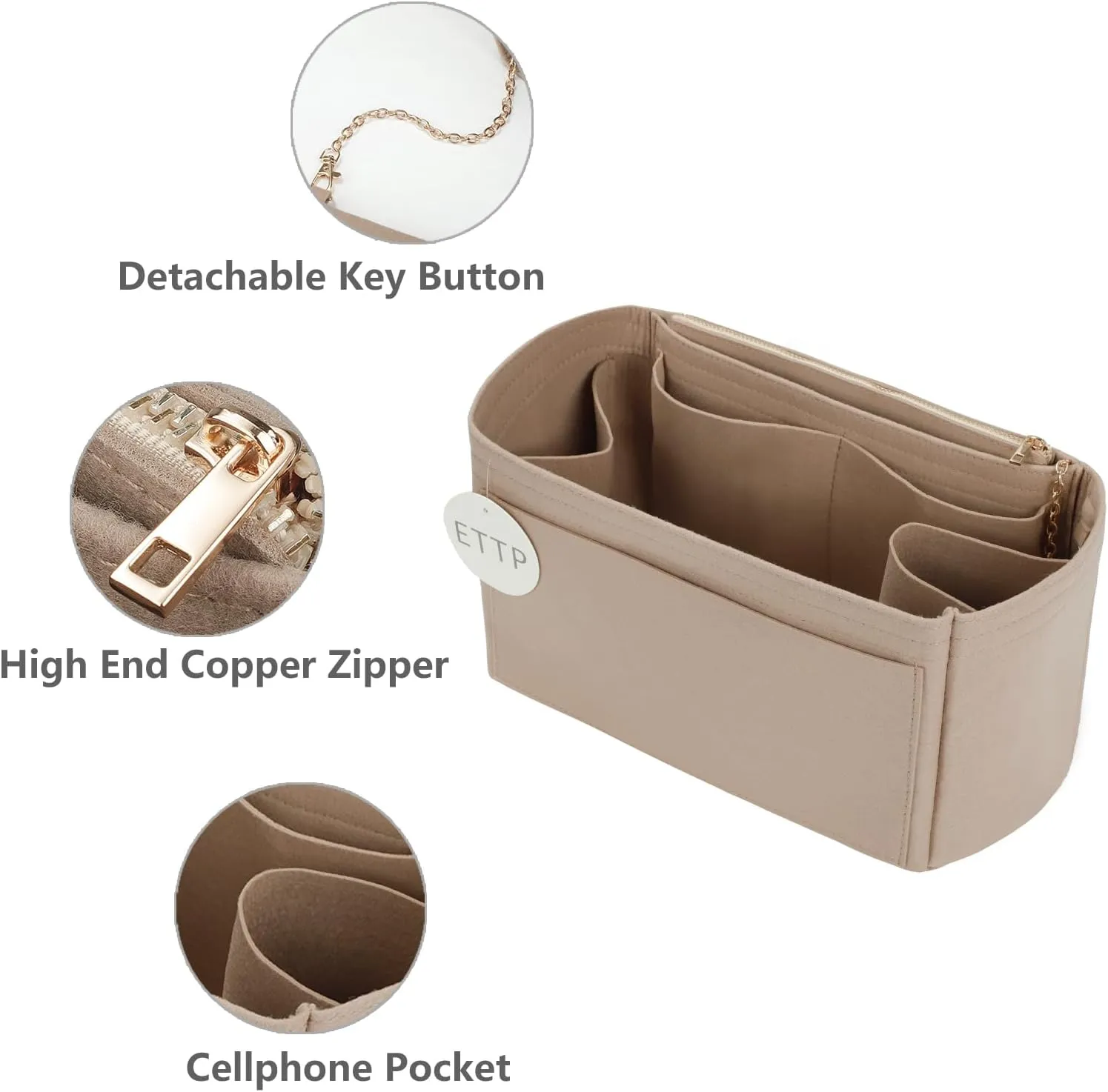 Purse Organizer Insert For Handbags, Tote Bag Organizer Insert, Handbag Organizer For Tote & Handbags, Compatible with Neverful Speedy and More (Slender Large,Beige)