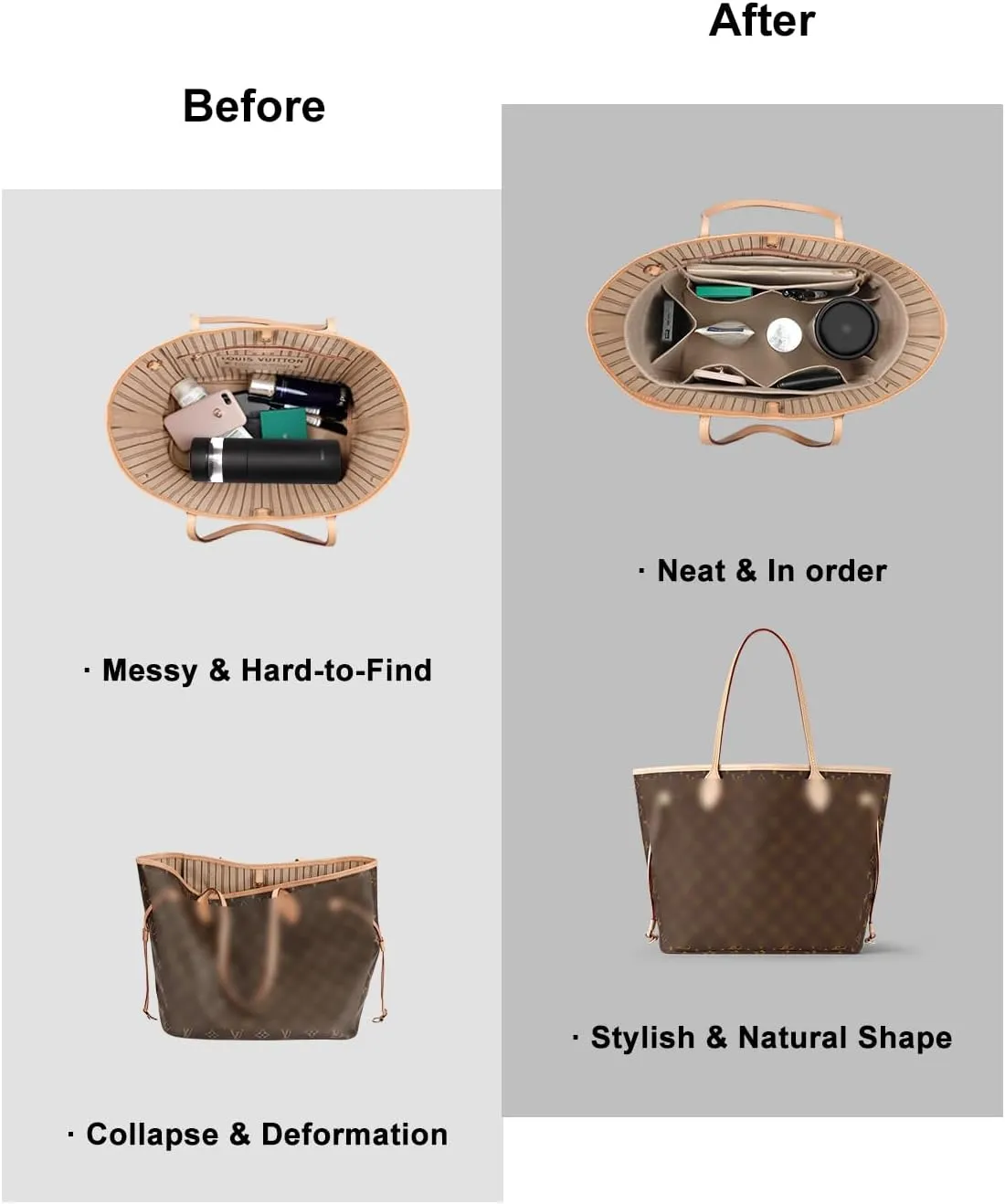 Purse Organizer Insert For Handbags, Tote Bag Organizer Insert, Handbag Organizer For Tote & Handbags, Compatible with Neverful Speedy and More (Slender Medium,Beige)