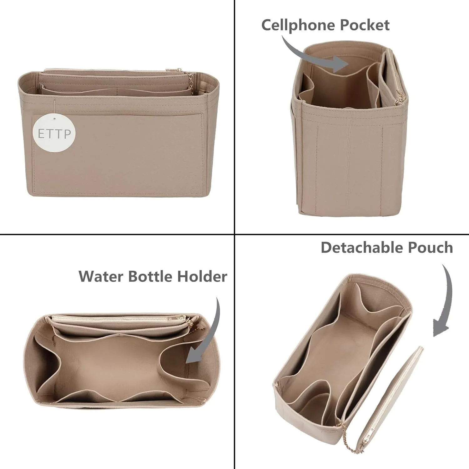 Purse Organizer Insert For Handbags, Tote Bag Organizer Insert, Handbag Organizer For Tote & Handbags, Compatible with Neverful Speedy and More (Slender Medium,Beige)